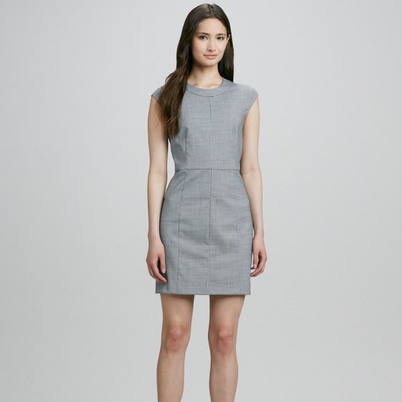 Theory Orinthia Houndstooth Black & White Mini Mid-Thigh Sheath Dress Size 8 - Picture 12 of 14